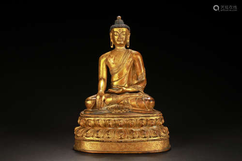 GILT BRONZE SHAKYAMUNI SEATED FIGURE