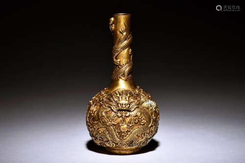 GILT BRONZE 'DRAGONS' BOTTLE VASE