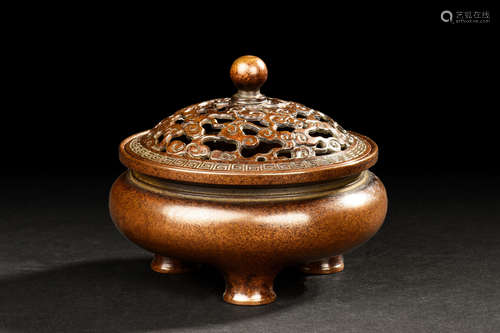 BRONZE CAST TRIPOD CENSER WITH LID