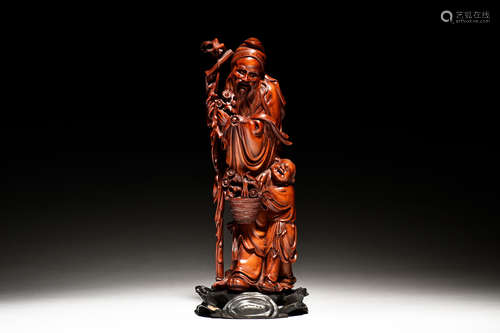 WOOD CARVED 'SHOULAO' STANDING FIGURE