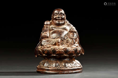 AGARWOOD CARVED MAITREYA SEATED FIGURE