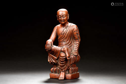 AGARWOOD CARVED ARHAT LUOHAN FIGURE