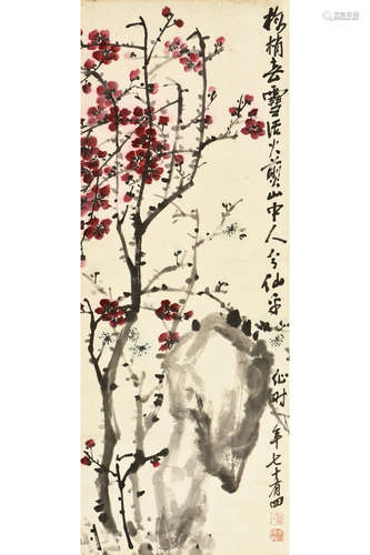 WU CHANGSHUO: INK AND COLOR ON PAPER PAINTING 'PLUM FLOWERS'