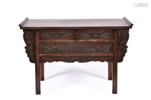 HARDWOOD CARVED TABLE WITH DRAWERS