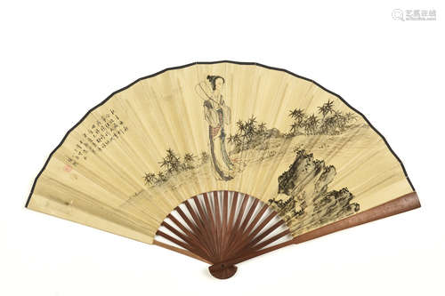 REN XIONG AND WU ZHENGANG : INK AND COLOR ON FAN PAINTING