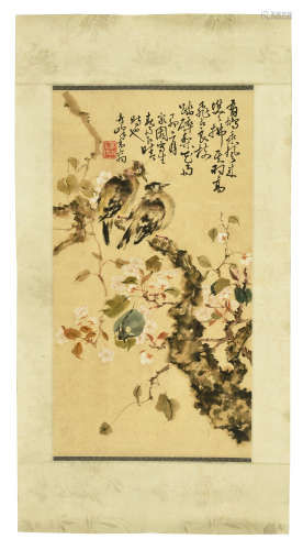 GAO QIFENG: INK AND COLOR ON PAPER PAINTING 'FLOWERS AND BIRDS'