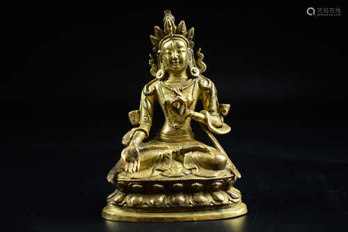 GILT BRONZE CAST BODHISATTVA SEATED FIGURE