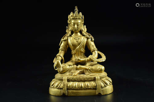 GILT BRONZE CAST BODHISATTVA SEATED FIGURE