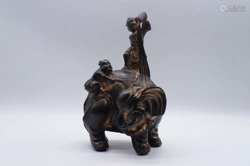 BRONZE CAST 'CHILDREN AND ELEPHANT' FIGURE