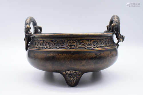 BRONZE CAST TRIPOD 'DRAGON' CENSER