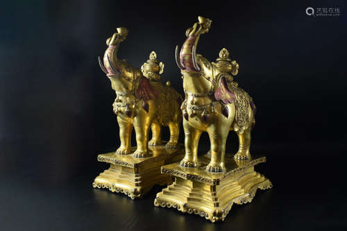 PAIR OF GILT BRONZE CAST ELEPHANTS