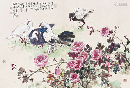 周公理 (1903- 1989) 花鳥 紙本鏡片