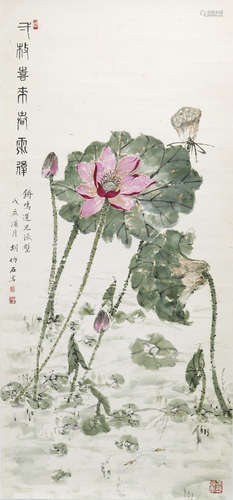 胡仿石 花卉 立軸