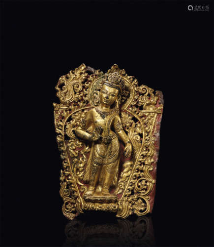 15世纪 菩萨像铜构件 铜鎏金