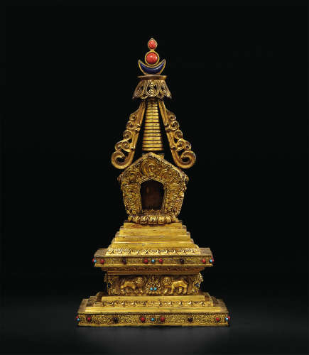 17世纪 菩提塔 铜鎏金