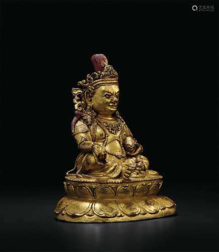 15-16世纪 黄财神像 铜鎏金