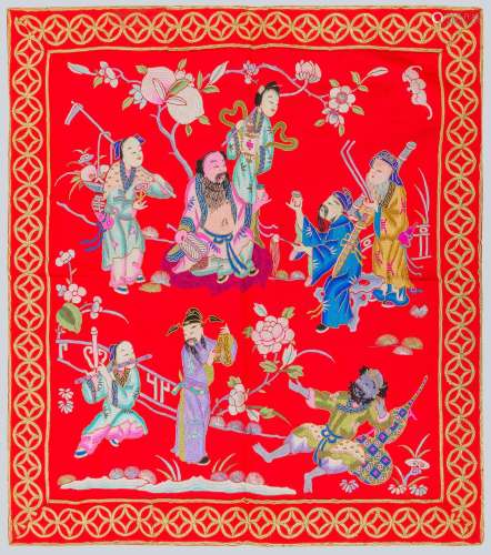 An Embroidered Figurative Panel, China.