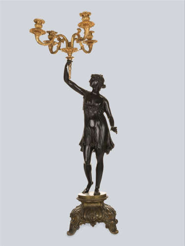 A Gilt and Patinated Bronze Figurative Candelabra by Vishnevsky Bros.