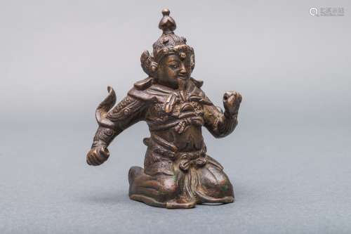 A Patinated Bronze Figure of Warrior, China, Ming Dynasty.