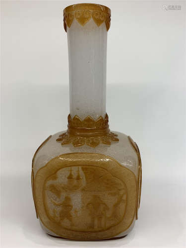 An Yellow Overlay White Peking Glass Vase, Qing Dynasty seal mark.