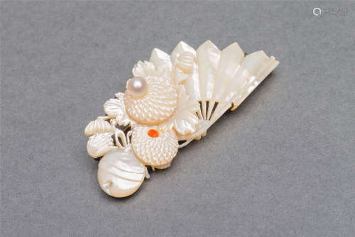 A Carved Mother-of-pearl Inlaid with Pearl Brooch.