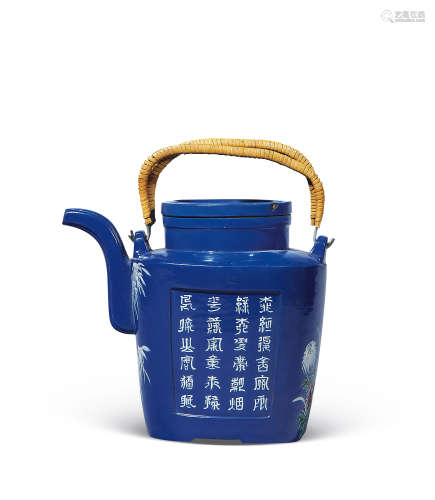清 蓝釉洋桶壶