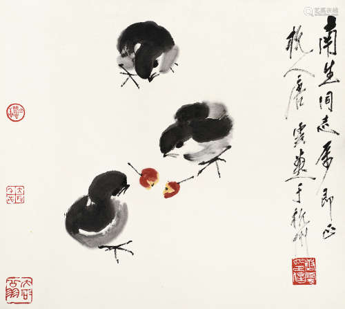 唐云（1910～1993） 小雏鸡 镜片 设色纸本