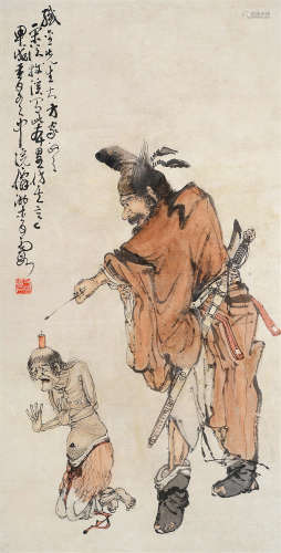 李霞（1871～1938） 钟馗点炮 立轴 设色纸本