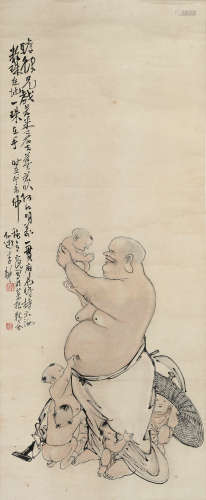 李耕（1885～1964） 六子戏弥勒 立轴 设色纸本
