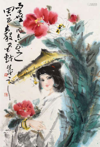 周昌谷（1829～1986） 美人图 镜片 设色纸本