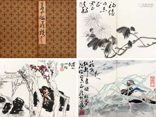 周昌谷 陈清狂 林锴（1929～1986） 山水 花鸟 菊花 册页 设色纸本