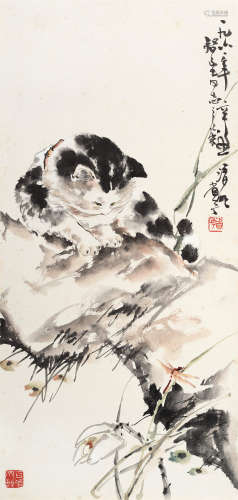宋省予（1909～1966） 猫趣图 镜片 设色纸本