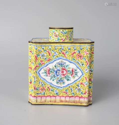 A COPPER ENAMELED TEA JAR