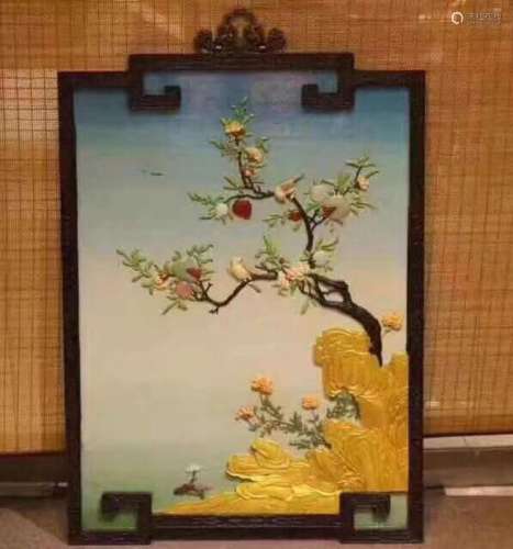 A TREE PATTERN LACQUER WOOD HANGING SCREEN