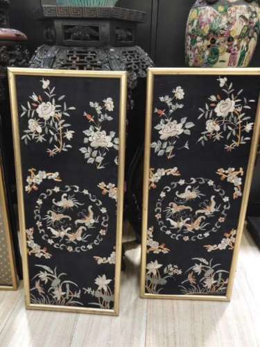 PAIR FLORAL PATTERN EMBROIDERY FRAMES