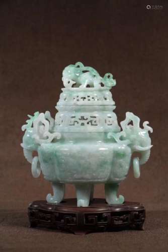 A JADEITE CARVED FOUR FEET CENSER