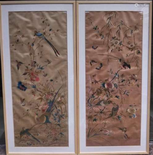PAIR FLORAL AND BIRD PATTERN EMBROIDERY FRAME