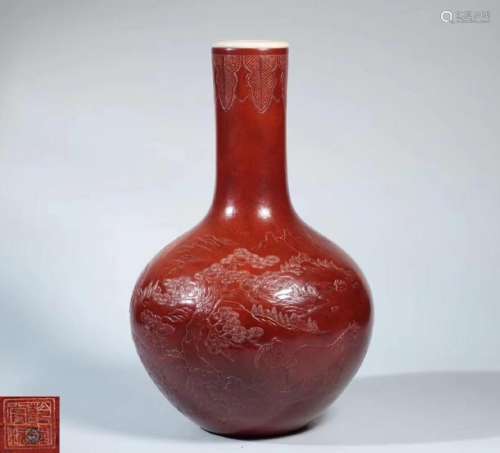 A GOURD MADE RED TIANQIU VASE