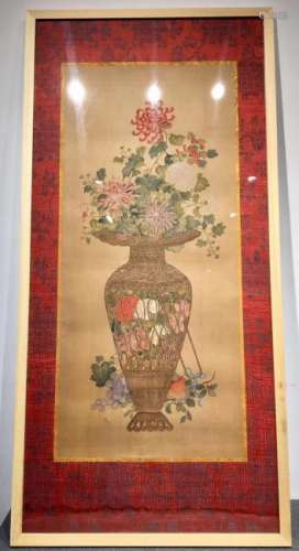 A FLORAL PATTERN PAINTING WITH FRAME