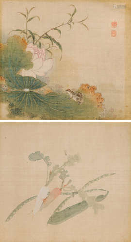陈书（1660～1736） 花卉 （二帧） 镜心 设色绢本