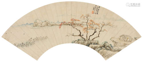顾鹤庆（1766～1836） 1815年作 唐人渔乐图 扇面 设色纸本