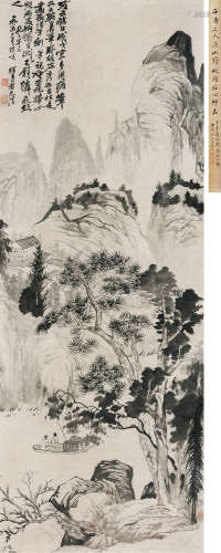 石涛（1642～1708）（款） 溪山钓艇图 立轴 水墨纸本