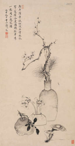 上睿（1634～？） 清供图 立轴 水墨纸本