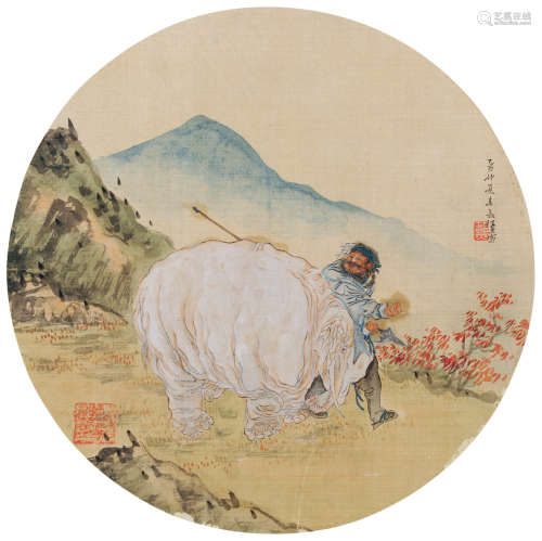 任薰（1835～1893） 1885年作 太平有象图 镜心 设色绢本