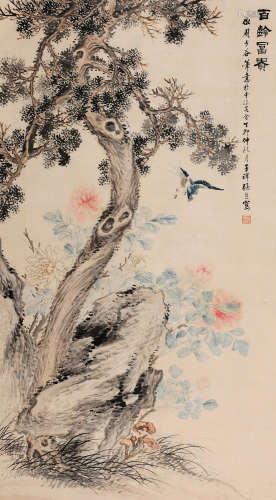 张熊（1803～1886） 1867年作 百龄富贵图 立轴 设色纸本