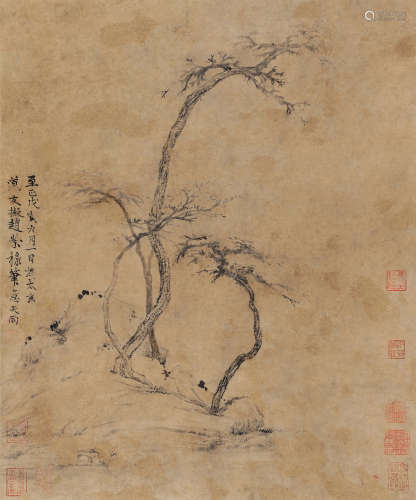 张雨（1283～1350）（款） 1344年作 寒林图 立轴 水墨纸本