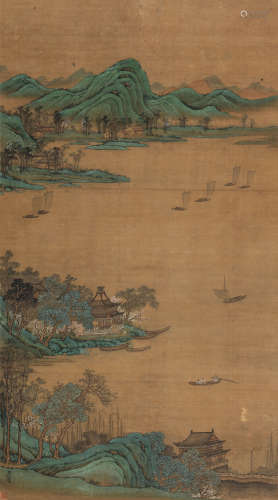 万上遴（1739～1813） 青绿山水 立轴 设色绢本