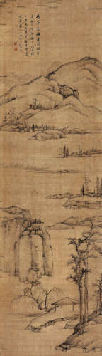查士标（1615-1698） 林亭远岫图 立轴 水墨绢本