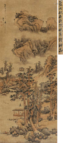 蓝瑛（1585-1664后） 1659年作 仿董北苑山水 立轴 设色纸本