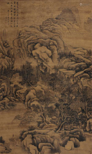 高简（1634-1707） 溪山策杖图 立轴 设色绢本